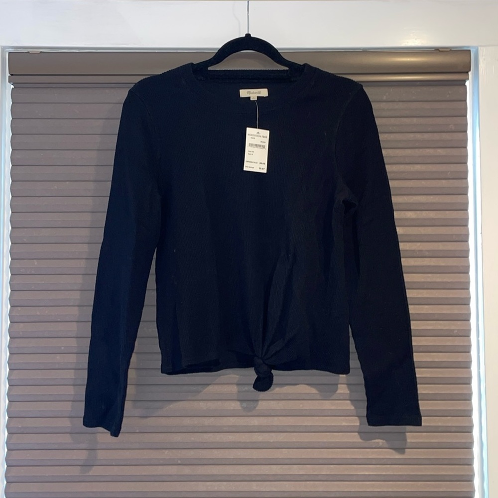 Madewell ribbed longsleeve black top with knot, size M NWT